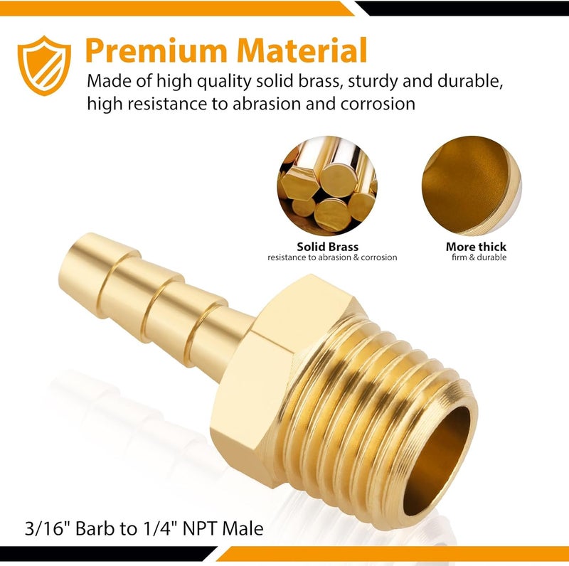 KOOTANS 4pcs Brass Hose Barb Fittings 3/16" Hose Barb to 1/4 NPT Male Thread Air Hose Fittings Brass Quick Coupler Air M Type Adapter Connector Fitting - Image 3