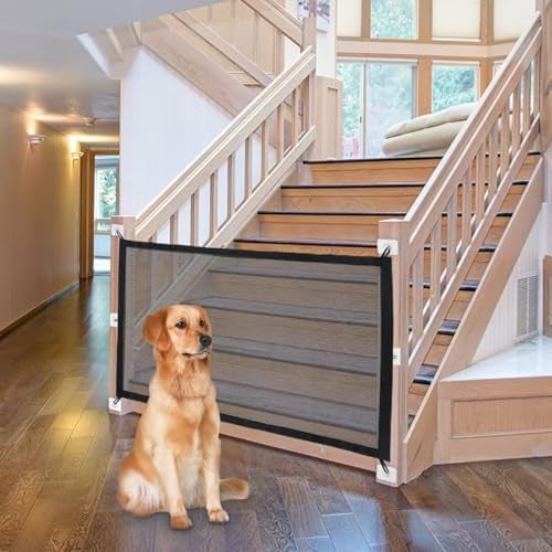 NWK Magic Dog Gate for Stairs Pet Gate for The House Providing a Safe Enclosure for Pets to Play and Rest, 6 Hooks Design (30'' X 35'') - Image 1