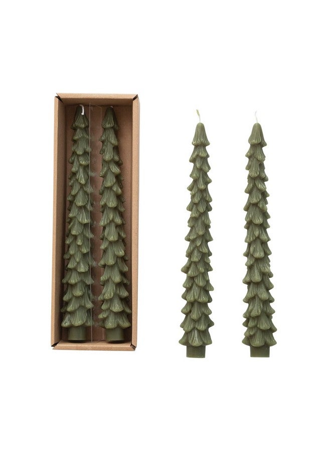 Creative Co-op شموع عمودية على شكل شجرة بدون رائحة من كرييتيف كوبر، دائمة الخضرة، مجموعة مغلّفة من 2 - Image 1