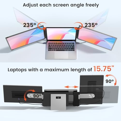 UK BONITOYS 15.6" Laptop Screen Extender, 1080P FHD Laptop Monitor Extender with 120% sRGB, 235°Rotation Detachable Dual Monitor, Plug & Play, Triple Screen Compatible with Windows, Mac, Chrome - Image 4