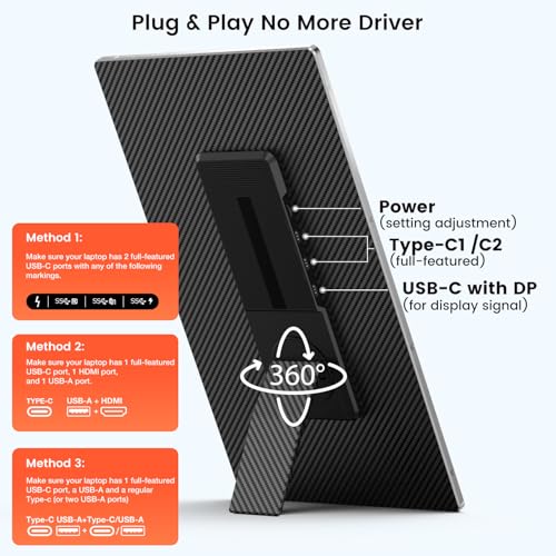 UK BONITOYS 15.6" Laptop Screen Extender, 1080P FHD Laptop Monitor Extender with 120% sRGB, 235°Rotation Detachable Dual Monitor, Plug & Play, Triple Screen Compatible with Windows, Mac, Chrome - Image 5