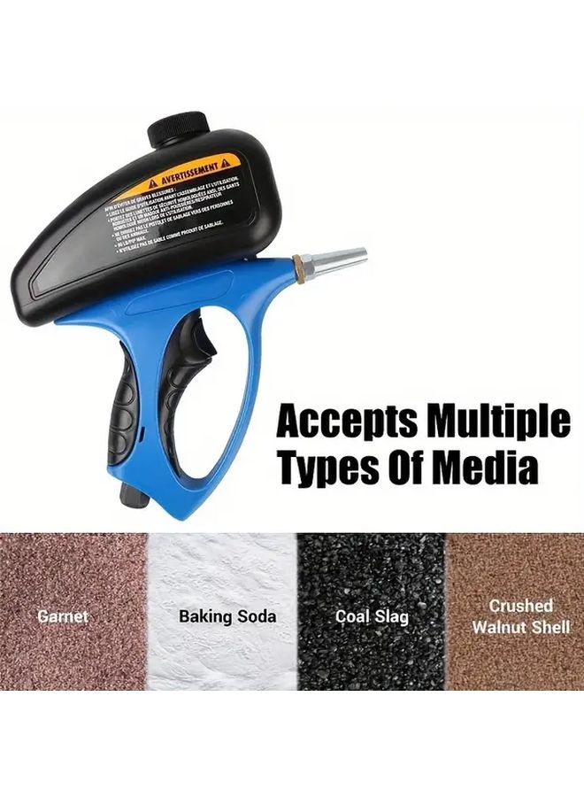 Blue Pneumatic Sandblasting Gun With Gloves For Metal Glass Rust Removal Home Auto Repair - Image 4