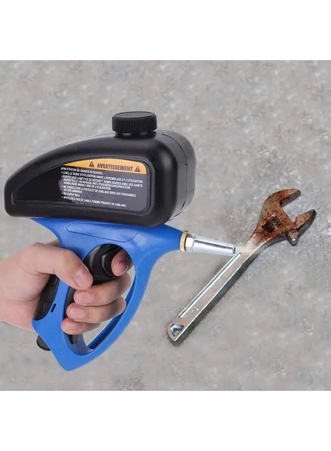 Blue Pneumatic Sandblasting Gun With Gloves For Metal Glass Rust Removal Home Auto Repair - Image 1
