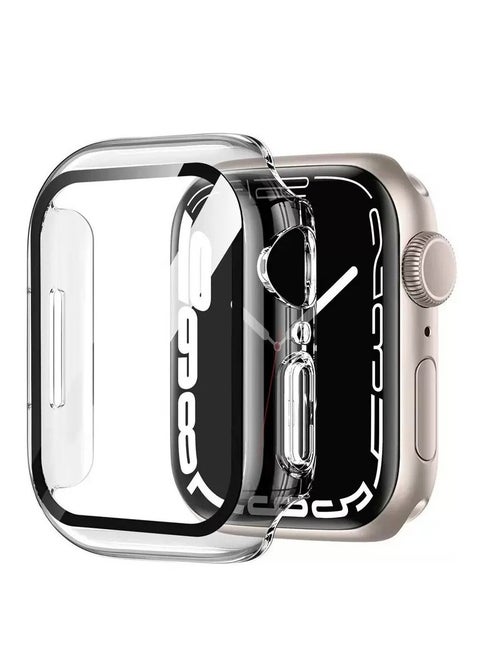 Apple Watch Series 7/8/9 45mm Case with 9H Tempered Glass Screen Protector, Unique Design Hard PC Waterproof Cover, Touch Sensitive Full Coverage Accessories for iWatch 7/8/9 45mm（Clear)