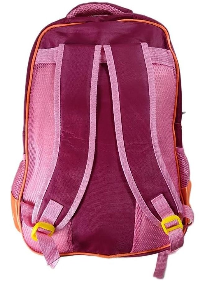 Generic School backpack, 3 pieces for girls and boys, 18 inches, bride (burgundy + pink + orange)  - Image 2
