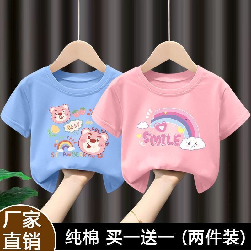 Summer 100 Cotton Girls Short-Sleeved T-Shirt Cartoon All-Match Half-Sleeved T-Shirt New Style 12 - Image 1