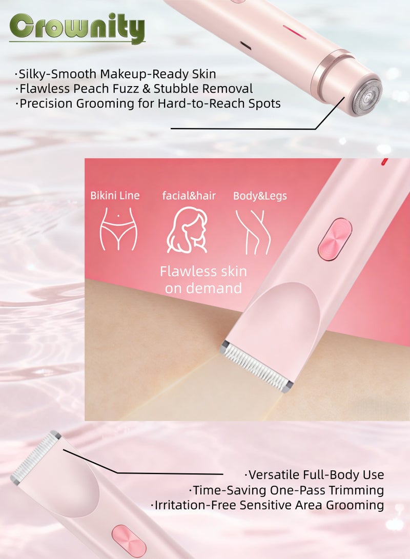 Crownity Bikini Trimmer & Facial Hair Remover for Ladies - Electric Shaver with Dual-Head Dual-Use Hair Trimmer, IPX7 Waterproof Wet-Dry Shaver for Legs, Arms, Underarms & Body Parts (Pink) - Image 5