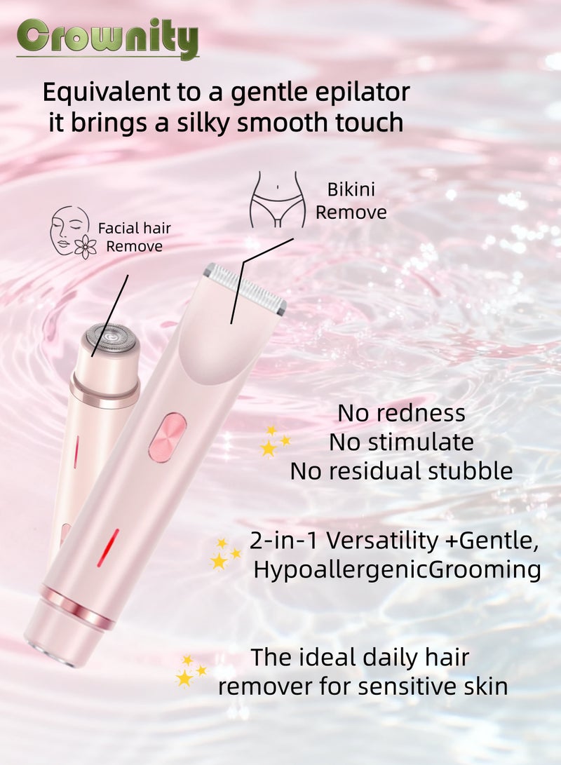Crownity Bikini Trimmer & Facial Hair Remover for Ladies - Electric Shaver with Dual-Head Dual-Use Hair Trimmer, IPX7 Waterproof Wet-Dry Shaver for Legs, Arms, Underarms & Body Parts (Pink) - Image 3