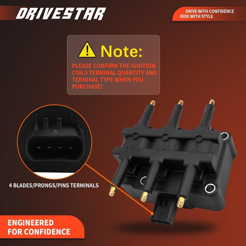 DRIVESTAR Ignition Coil Pack for Dodge Grand Caravan, Jeep Wrangler, Chrysler Town & Country, Pacifica, Voyager - V6 3.8L 3.3L - UF305 C1442 - Image 2