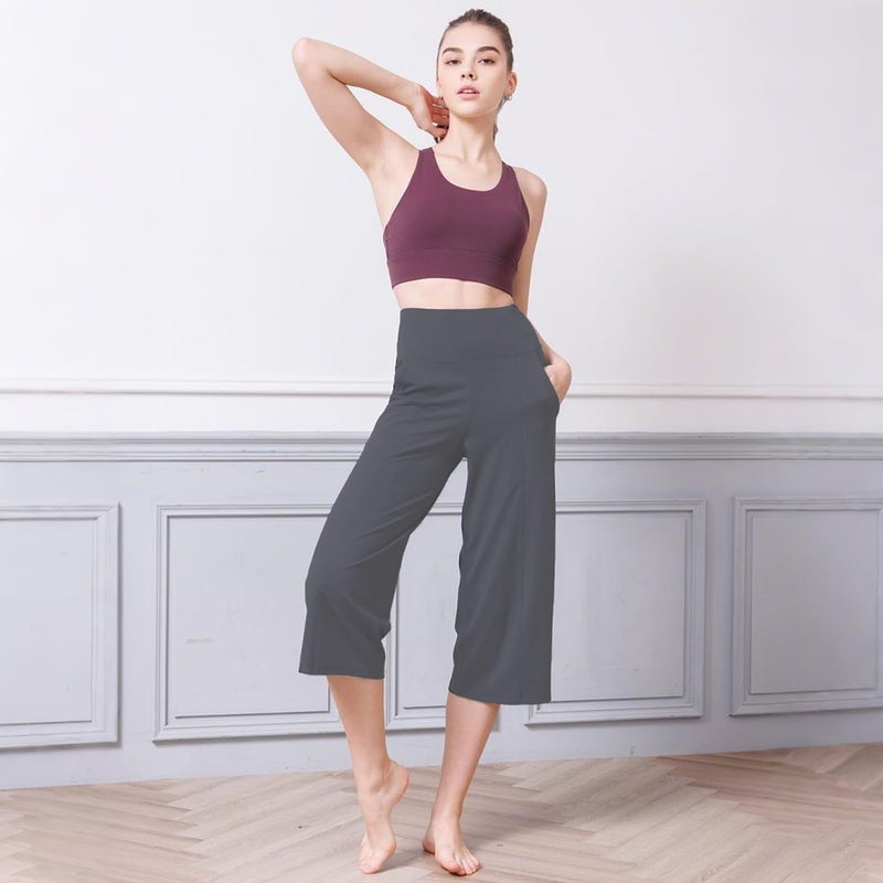 NEW YOUNG 3 Pack Women's Wide Leg Capri Pants with Pockets High Waist Loose Sweatpants Casual Lounge Yoga Workout Palazzo - Image 4