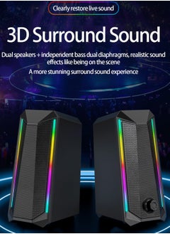 BONKS Desktop Speakers, 2.0 Channel PC Computer HiFi Stereo Gaming Speaker with Colorful LED Light Modes, Enhanced Bass and Easy-Access Volume Control, USB Powered with 3.5mm AUX-in  - Image 2