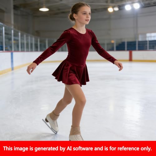 LIUHUO Ice Figure Skating Dress Girls Classic Velvet Open Back Skirt Training Dance Dress Competition Purple - Image 3