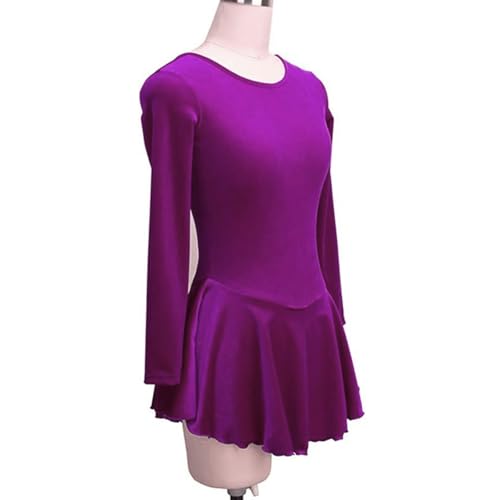 LIUHUO Ice Figure Skating Dress Girls Classic Velvet Open Back Skirt Training Dance Dress Competition Purple - Image 2