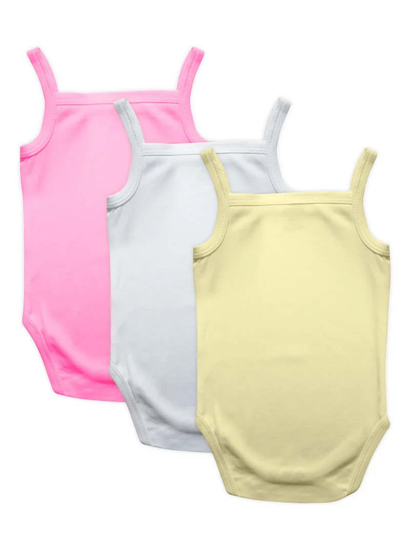 Babies Basic BabiesBasic 100% Super Combed Cotton, Sleeveless Girls Romper/Bodysuit, for New Born to 24months. Set of 3, Pink, Lemon, White