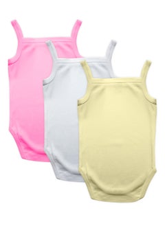 Babies Basic BabiesBasic 100% Super Combed Cotton, Sleeveless Girls Romper/Bodysuit, for New Born to 24months. Set of 3, Pink, Lemon, White  - Image 2