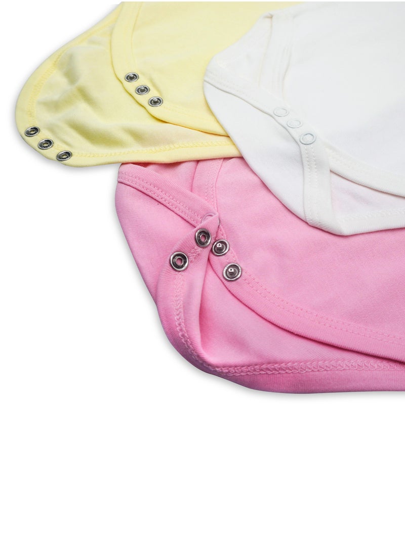 Babies Basic - BabiesBasic 100% Super Combed Cotton, Sleeveless Girls Romper/Bodysuit, for New Born to 24months. Set of 3, Pink, Lemon, White - Image 1