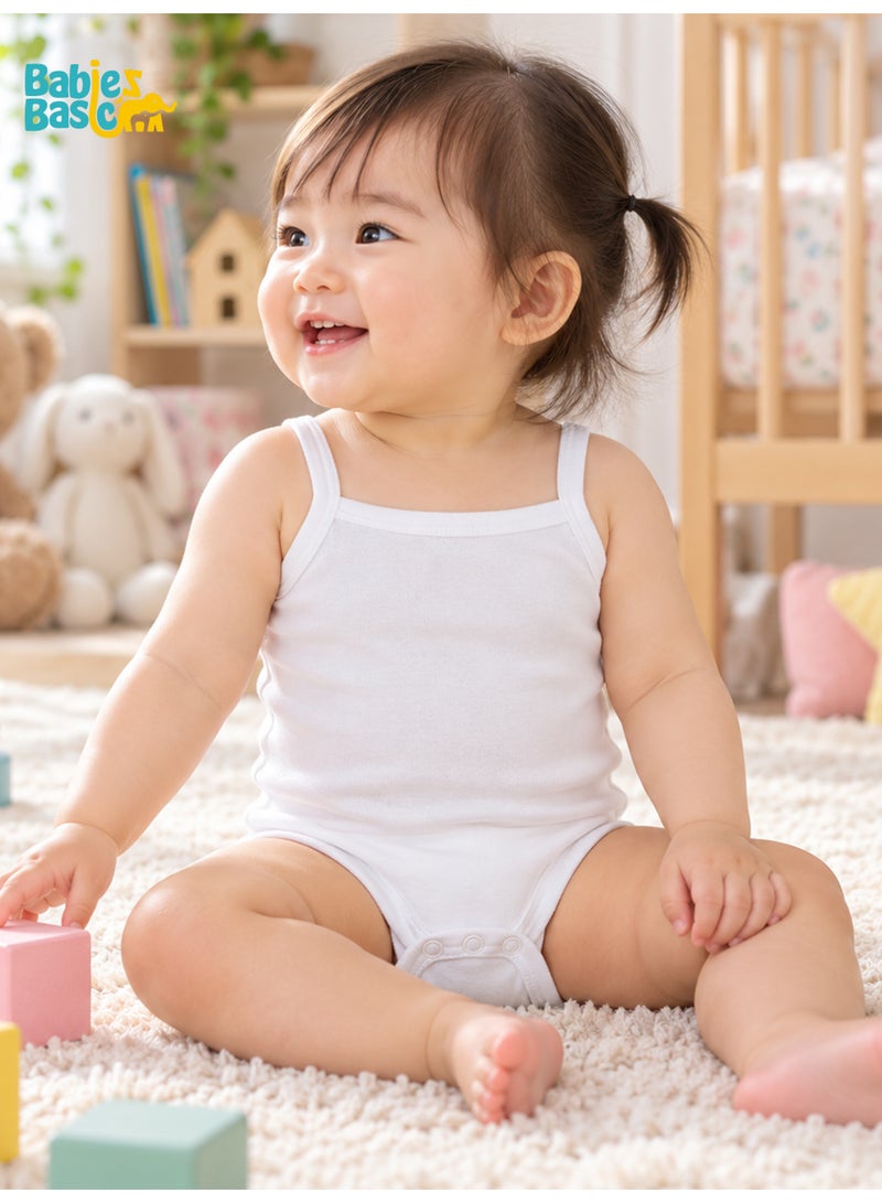 Babies Basic BabiesBasic 100% Super Combed Cotton, Sleeveless Girls Romper/Bodysuit, for New Born to 24months. Set of 3, Pink, Lemon, White - Image 4