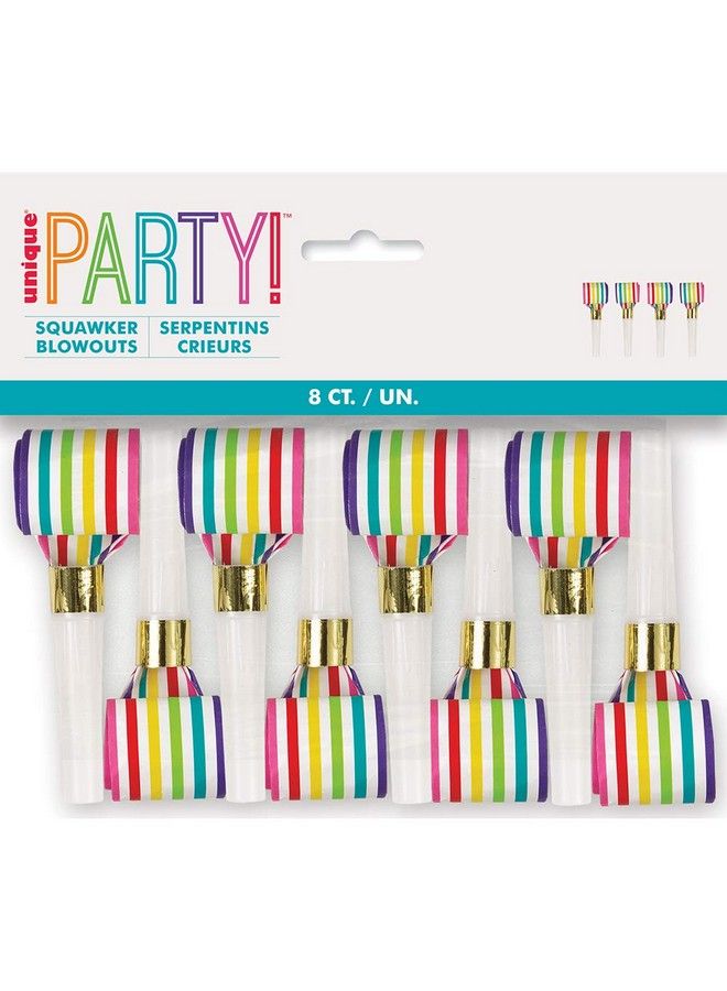 Unique Rainbow Stripe Squawker Party Blowouts ; 7" ; 8 Pcs - Image 3