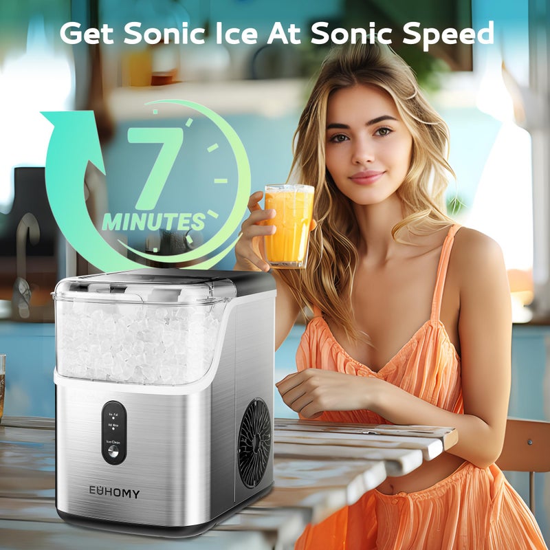 EUHOMY Nugget Ice Makers for Countertop with Ice Scoop & Basket, Self-Cleaning Sonic Pebble/Pellet Ice Maker Machine with 35lbs/24H Soft Ice for Home/Kitchen/Office, Stainless Steel, Silver - Image 4