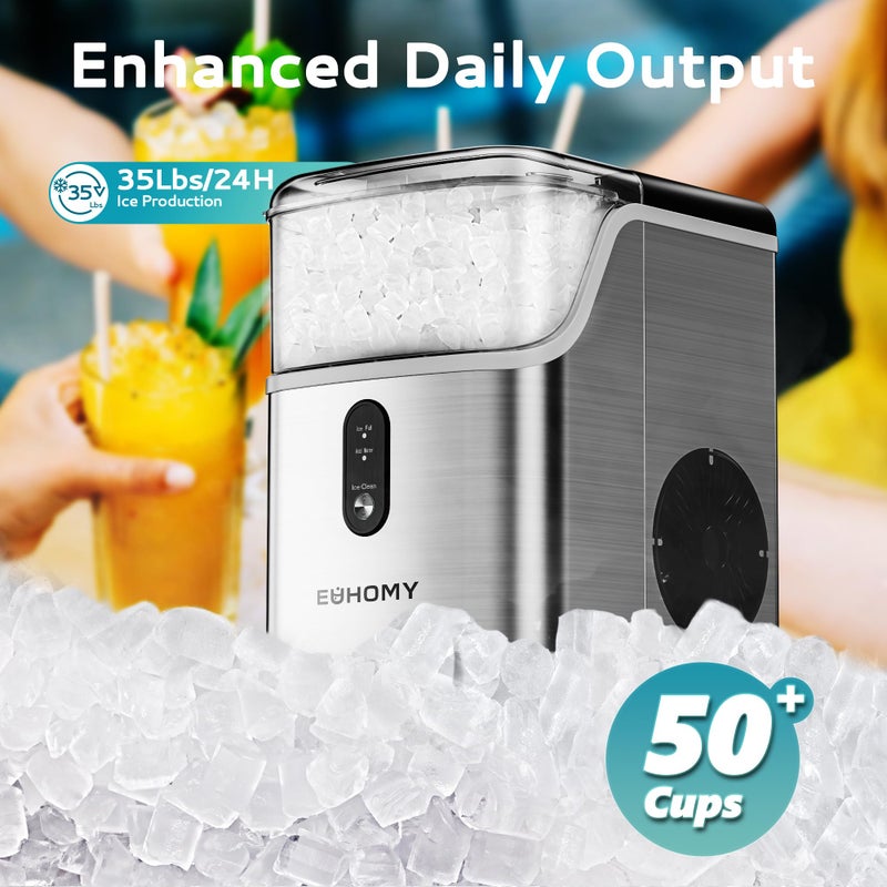 EUHOMY Nugget Ice Makers for Countertop with Ice Scoop & Basket, Self-Cleaning Sonic Pebble/Pellet Ice Maker Machine with 35lbs/24H Soft Ice for Home/Kitchen/Office, Stainless Steel, Silver - Image 3