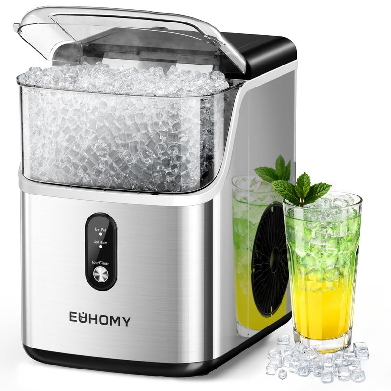 EUHOMY Nugget Ice Makers for Countertop with Ice Scoop & Basket, Self-Cleaning Sonic Pebble/Pellet Ice Maker Machine with 35lbs/24H Soft Ice for Home/Kitchen/Office, Stainless Steel, Silver - Image 1