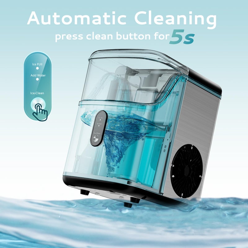 EUHOMY Nugget Ice Makers for Countertop with Ice Scoop & Basket, Self-Cleaning Sonic Pebble/Pellet Ice Maker Machine with 35lbs/24H Soft Ice for Home/Kitchen/Office, Stainless Steel, Silver - Image 5
