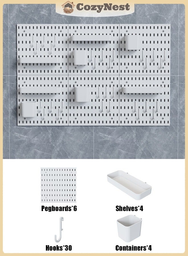 كوزينيست طقم منظم حائط بسطح مثقب مكون من 6 قطع باللون الأبيض، رف تخزين وعرض جداري، تصميم معياري للتعليق على الحائط، منظم جداري للتزيين المنزلي والمكتبي، منظم جداري للمنزل والمكتب - Image 1