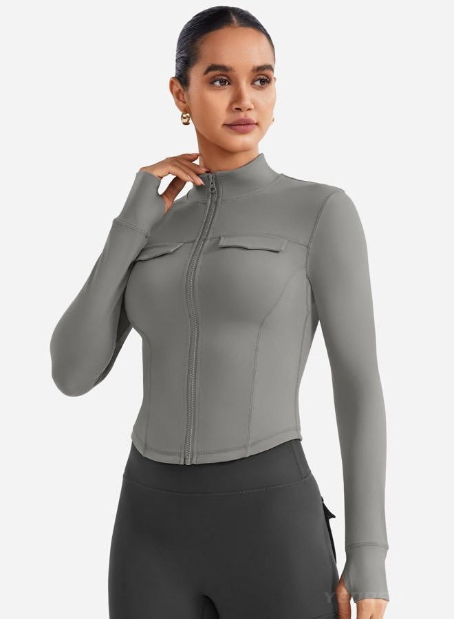 YEOREO CoreFlex Womens Workout Jackets Cropped Zip Up Athletic Jackets Arsene Slim Fit Yoga Running Tops with Thumb Holes, Black, M - Image 3