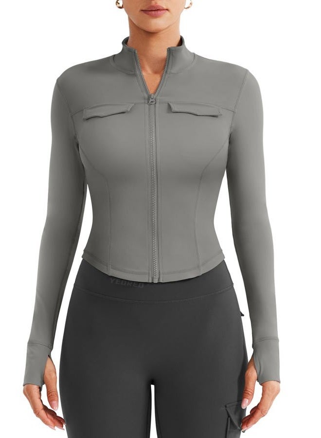 YEOREO CoreFlex Womens Workout Jackets Cropped Zip Up Athletic Jackets Arsene Slim Fit Yoga Running Tops with Thumb Holes, Black, M - Image 1