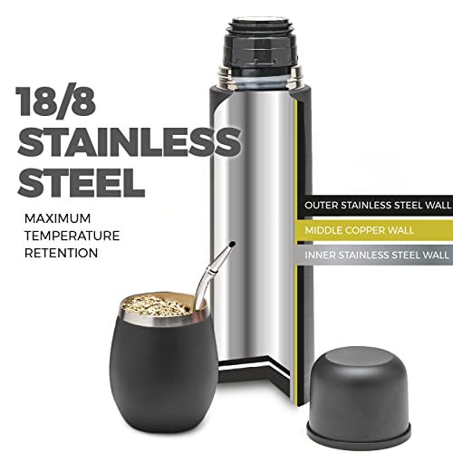 BALIBETOV Complete Yerba Mate Set - Modern Mate Gourd, Thermal Flask, Bombilla and Cleaning Brush Included - All Premium Quality 304 18/8 Stainless Steel (Full Black) - Image 3