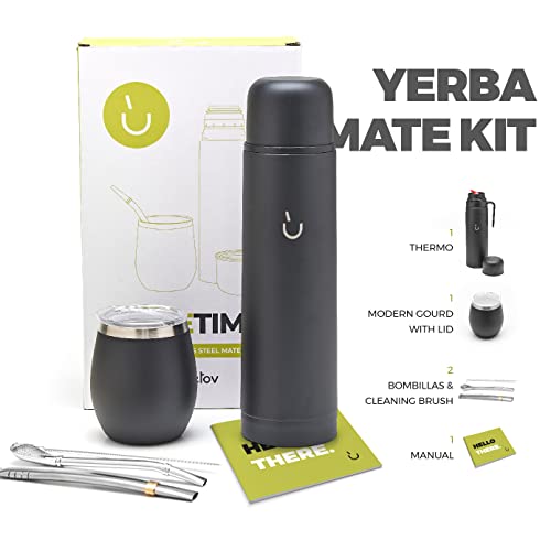 BALIBETOV Complete Yerba Mate Set - Modern Mate Gourd, Thermal Flask, Bombilla and Cleaning Brush Included - All Premium Quality 304 18/8 Stainless Steel (Full Black) - Image 2