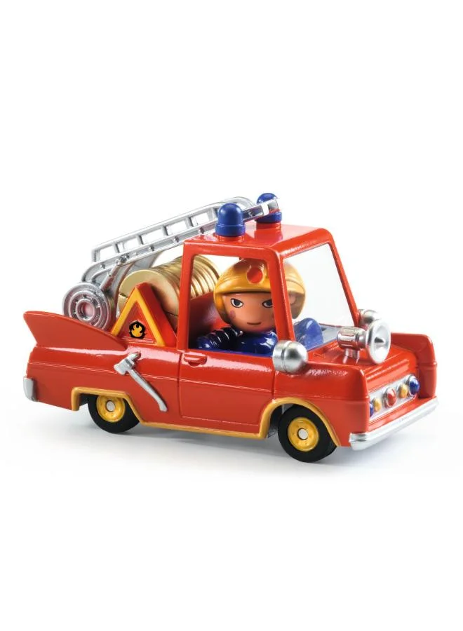 DJECO Djeco Little Fire Truck Toy, Metal Vehicle with Suspension, Moveable Driver, Plastic Details, Ultrasonic Metallic Paint, Fun Collectible Toy Car for Imaginative Play and Adventure