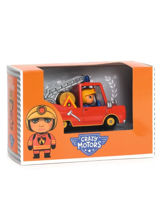 DJECO Djeco Little Fire Truck Toy, Metal Vehicle with Suspension, Moveable Driver, Plastic Details, Ultrasonic Metallic Paint, Fun Collectible Toy Car for Imaginative Play and Adventure