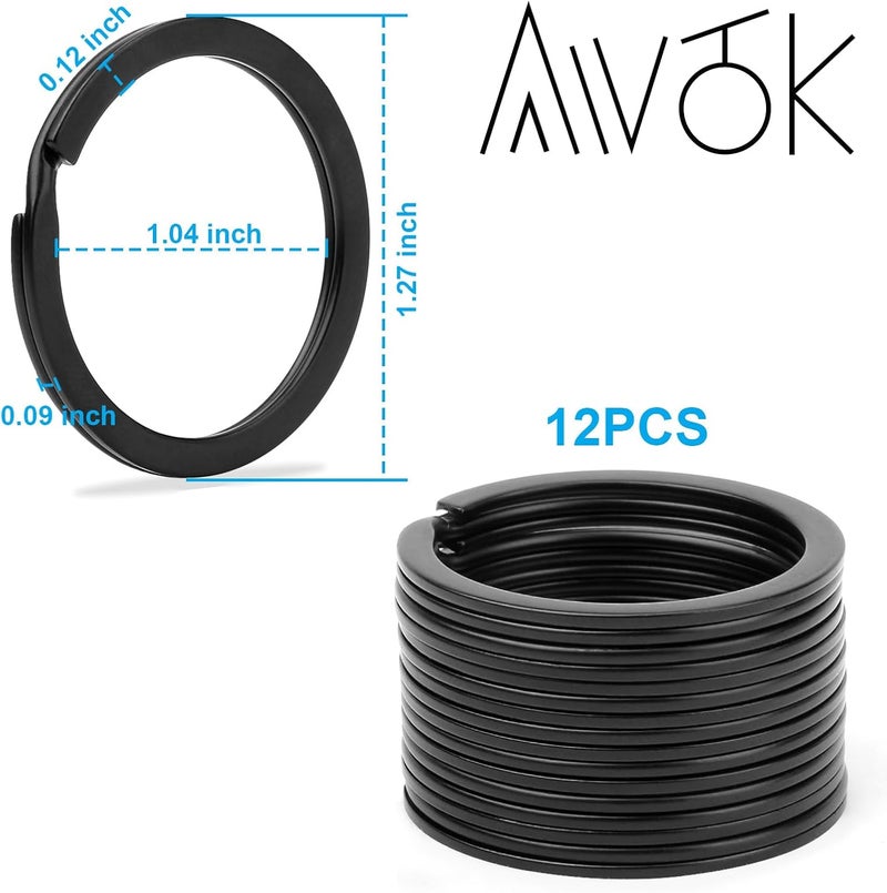 AWTOK 32mm حلقة مفاتيح سوداء مقسمة، حلقة مفاتيح مسطحة، حلقة مقسمة، حلقة O سوداء لمفاتيح السيارة، لمفتاح المنزل (12 قطعة) - Image 4