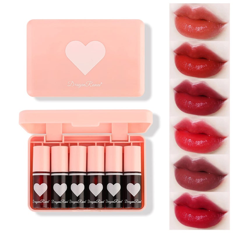 Eakroo 6 Colors Lip Tint Stain Mini Liquid Lipstick, Korean Lip Gloss Moisturizing Natural, Multi-Use Lip and Cheek Tint, Non-Stick Cup, Lightweight, High Pigment, Long-Lasting, Vivid Color - Image 1