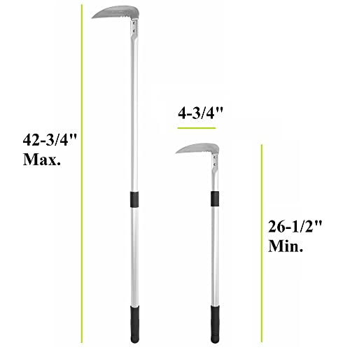 GardenHelper Weeding Sickle Long Handle Adjustable (26-1/2" to 42-3/4") Japanese Stainless Steel, Made in Japan, Telescoping Weeding Tool for Garden, Stand Up Weeder Sickle Hand Tool (Straight & Serrated Blade) - Image 2