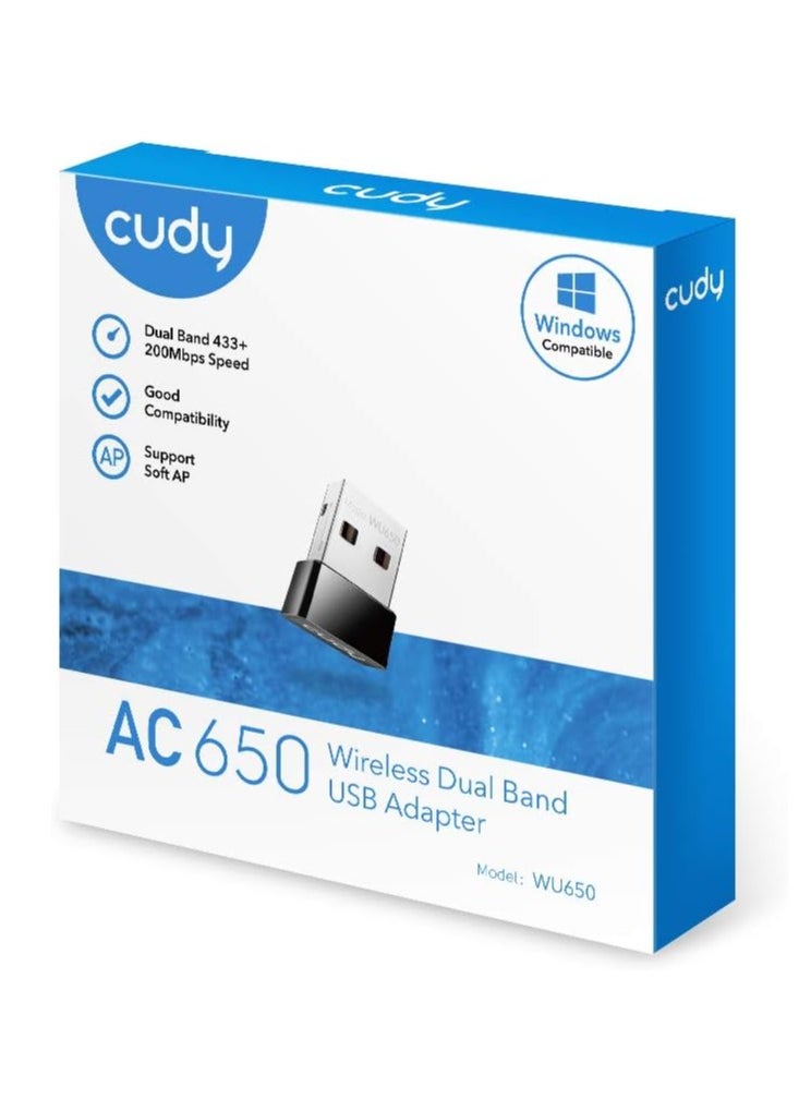 cudy - AC650 650 Mbps USB WiFi Adapter for PC, 5GHz/2.4GHz Wireless Dongle, WiFi Wireless Adapter for Laptop - Nano Size, Compatible with Windows XP / 7/8.x /10/11, Mac OS - Image 1