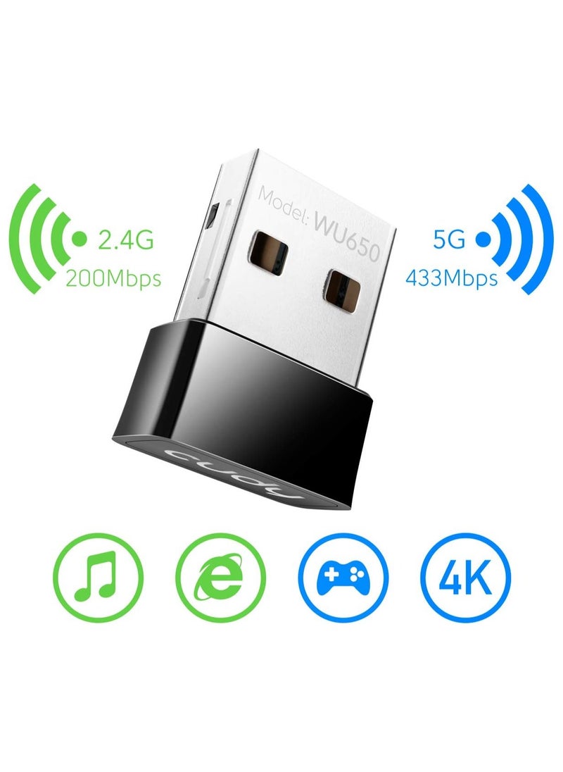 cudy - AC650 650 Mbps USB WiFi Adapter for PC, 5GHz/2.4GHz Wireless Dongle, WiFi Wireless Adapter for Laptop - Nano Size, Compatible with Windows XP / 7/8.x /10/11, Mac OS - Image 1