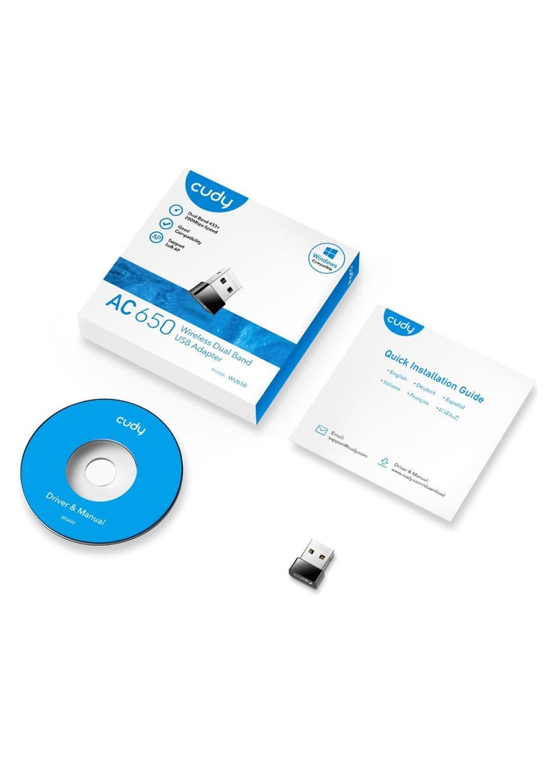 cudy - AC650 650 Mbps USB WiFi Adapter for PC, 5GHz/2.4GHz Wireless Dongle, WiFi Wireless Adapter for Laptop - Nano Size, Compatible with Windows XP / 7/8.x /10/11, Mac OS - Image 1