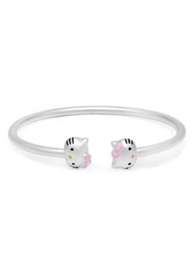 Hello Kitty Split Cuff Bracelet: Silver-Tone Open Bangle with Twin Kitty Charms