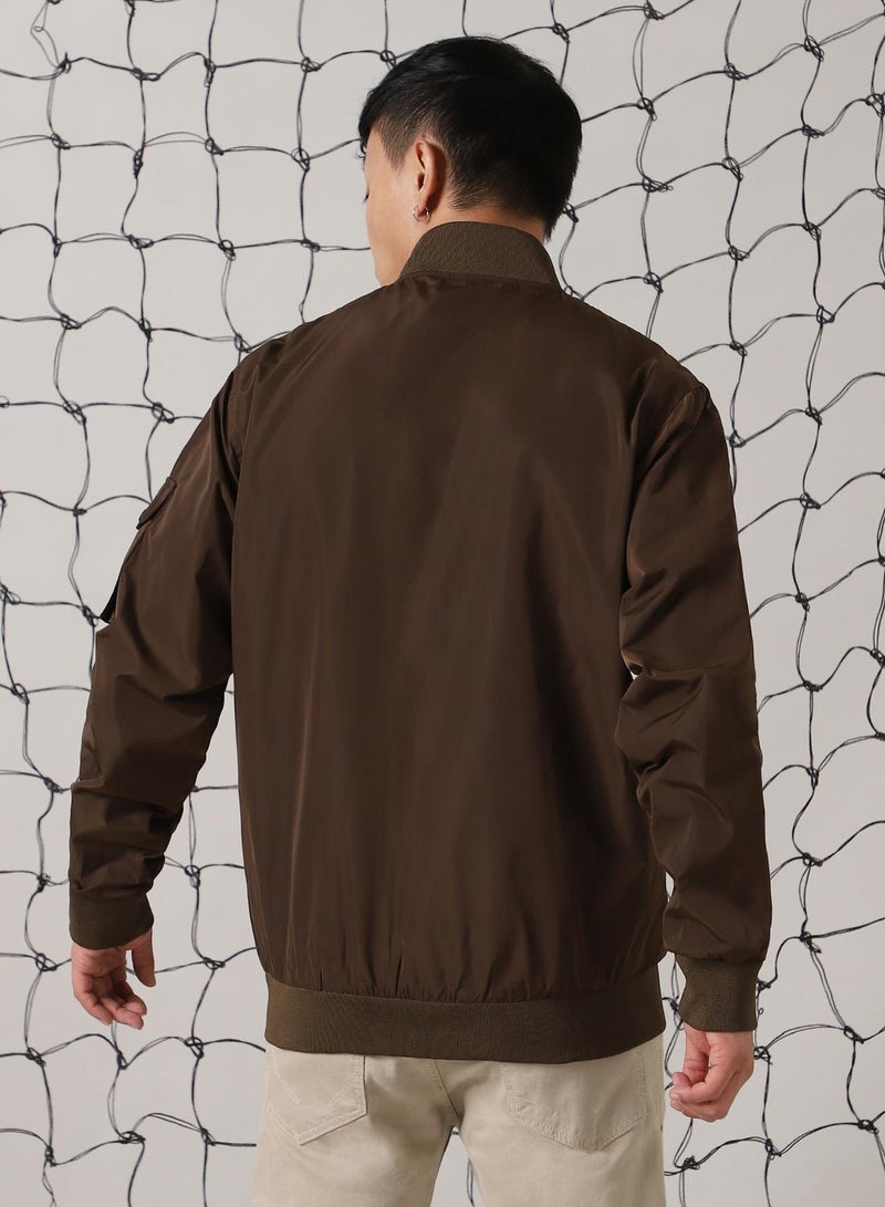 Hubberholme Men's Brown 100% Polyester Solid Oversized Jacket - Image 3