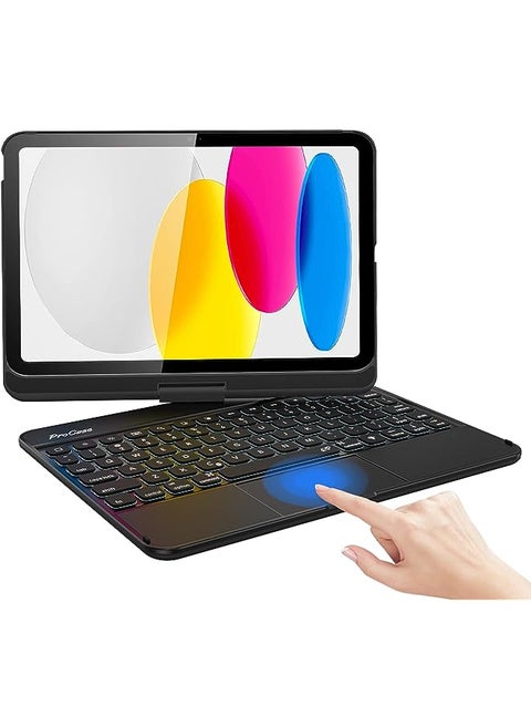 for iPad 10th Generation Keyboard Case with Multi-Touch Trackpad, 360 Degree Rotation 7 Color Backlit Touchpad Keyboard Case for 10th Gen 10.9 inch iPad 2022 –Black