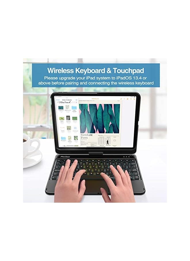 Procases - for iPad 10th Generation Keyboard Case with Multi-Touch Trackpad, 360 Degree Rotation 7 Color Backlit Touchpad Keyboard Case for 10th Gen 10.9 inch iPad 2022 –Black - Image 1