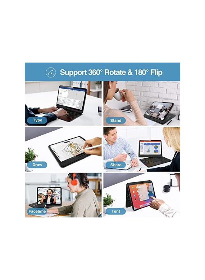 Procases - for iPad 10th Generation Keyboard Case with Multi-Touch Trackpad, 360 Degree Rotation 7 Color Backlit Touchpad Keyboard Case for 10th Gen 10.9 inch iPad 2022 –Black - Image 1