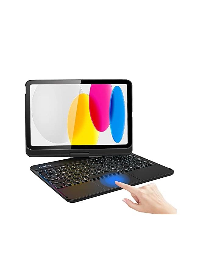 Procases - for iPad 10th Generation Keyboard Case with Multi-Touch Trackpad, 360 Degree Rotation 7 Color Backlit Touchpad Keyboard Case for 10th Gen 10.9 inch iPad 2022 –Black - Image 1