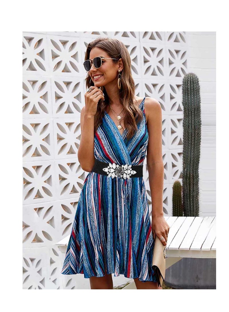 حزام مرصع بالأحجار الكريمة السوداء القابلة للتمدد، فستان كورسيه أسود على الخصر، سترة أسفل، حزام مرن، إكسسوارات أزياء (1'9-2'6) - Image 3