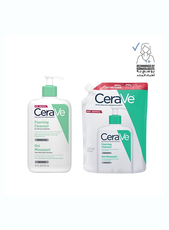 CeraVe Foaming Cleanser for Normal to Oily Skin 473ml + Refill 473ml - Image 1