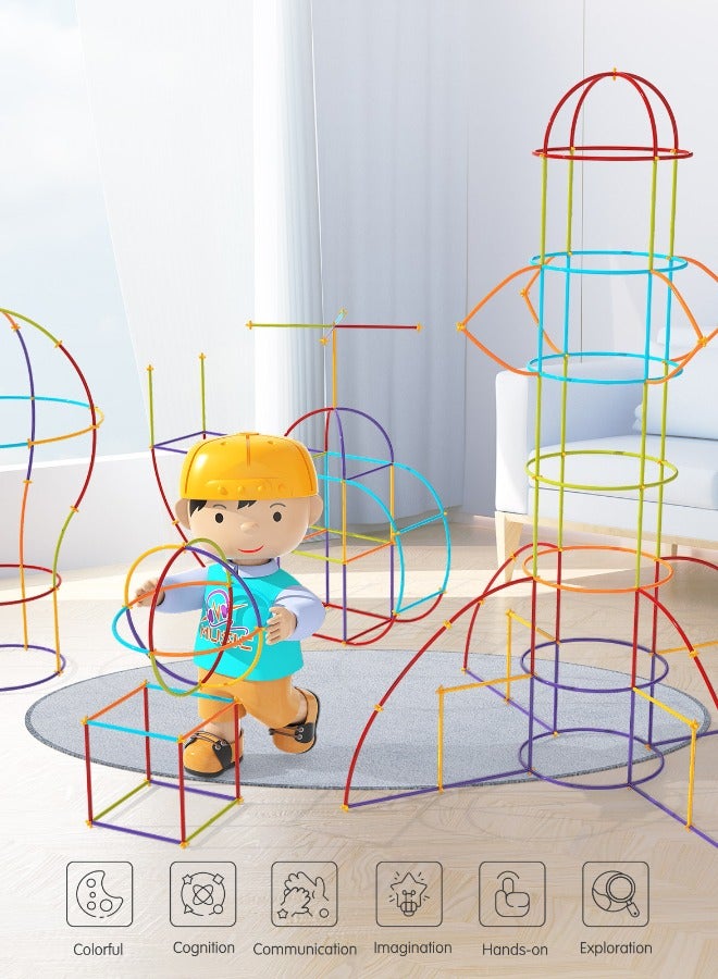 Loquat Straw Building Blocks Stem Kit, Creative Straw Constructor Toys, STEM Building Toys, DIY Educational Interlocking Plastic Engineering Toys Kit for Boys and Girls, Multicolor, 200Pcs - Image 2