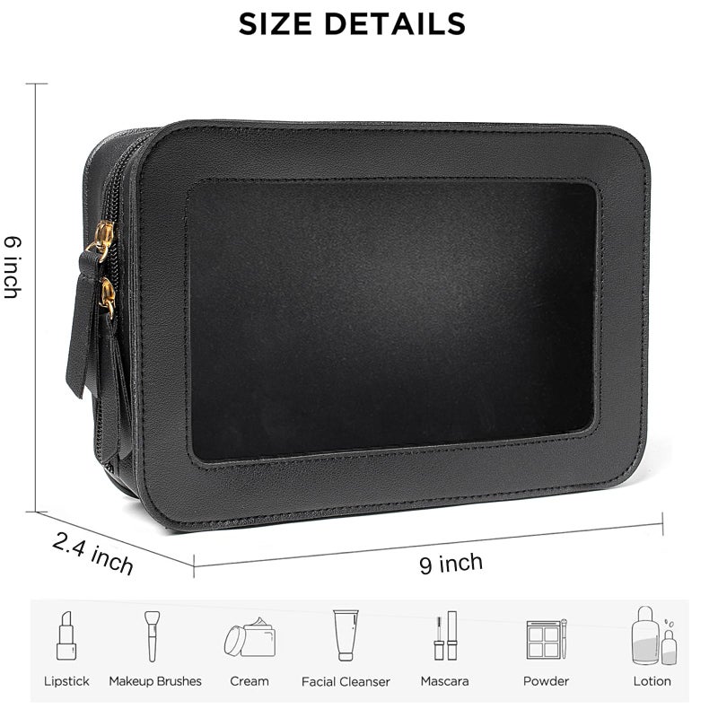 LETGO Clear Makeup Bags, TSA Approved Toiletry Bag with Zipper, Clear Makeup Organizer Fit Carry-on Travel Car Accessories Essentials,Portable Travel Small Pouch for Women Men (Black) - Image 2