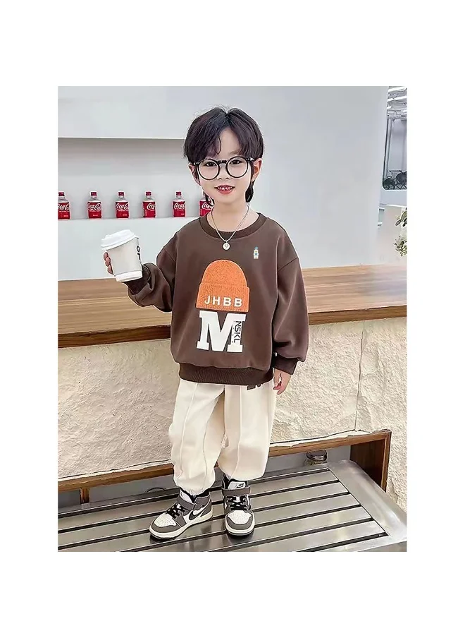 LITTLE SURPRISE BOX Brown 3D Cap Design 2 Pcs Track Suit Set For Toddlers And Kids